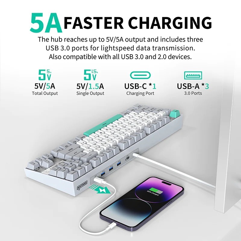 3inus Kebohub EE01 Mechanical Keyboard with 5 in 1 USB Hub $39.83 (Brown Tactile) + Free Shipping