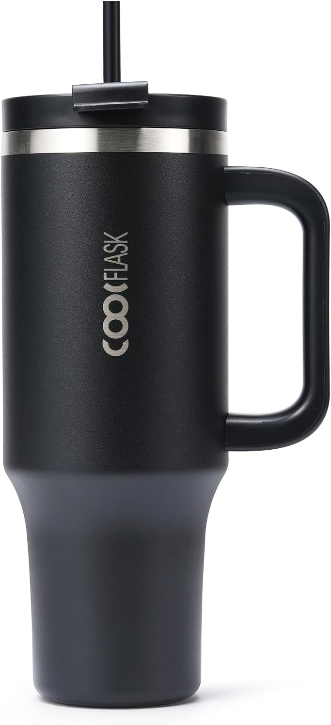 40-Oz Coolflask Insulated Stainless Steel Tumbler w/ Lid & Straw (Black) $12.50 + Free Shipping w/ Prime or $35+