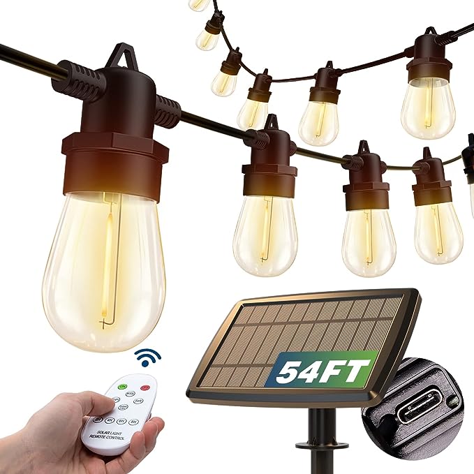 48' FT Solar String Lights w/ 16 Sockets