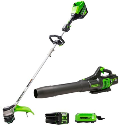 Greenworks - 80V 16-Inch Cutting Diameter Trimmer and 730CFM Blower (1 x 2.0Ah Battery and 1 x Charger) plus Free 2.0Ah battery $319.99