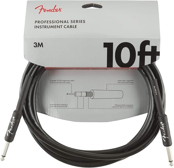 10' Fender Professional Series Instrument Cable w/ Anti-Kinking Design (Black)