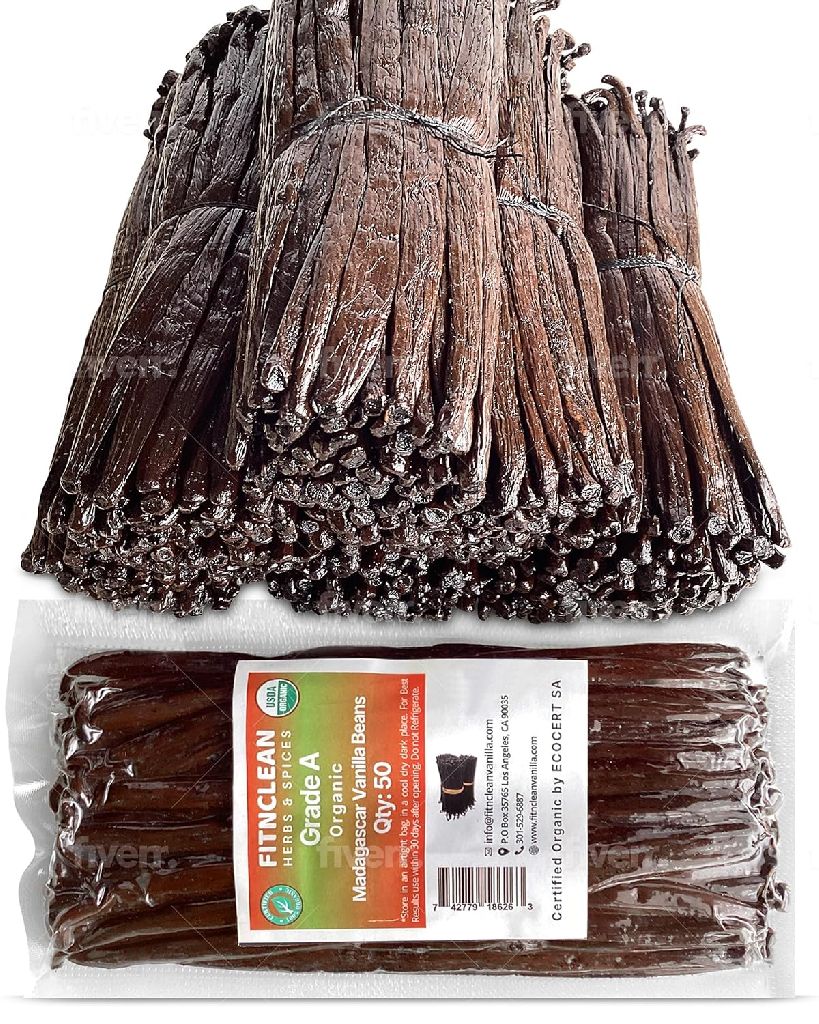 50 Organic Grade A Madagascar Vanilla Beans. Certified USDA Organic for Extract and all things Vanilla by FITNCLEAN VANILLA. ~5" Bulk Fresh