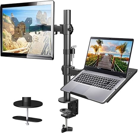 Huanuo Adjustable Single Monitor Desk Mount (27") w/ Laptop Tray