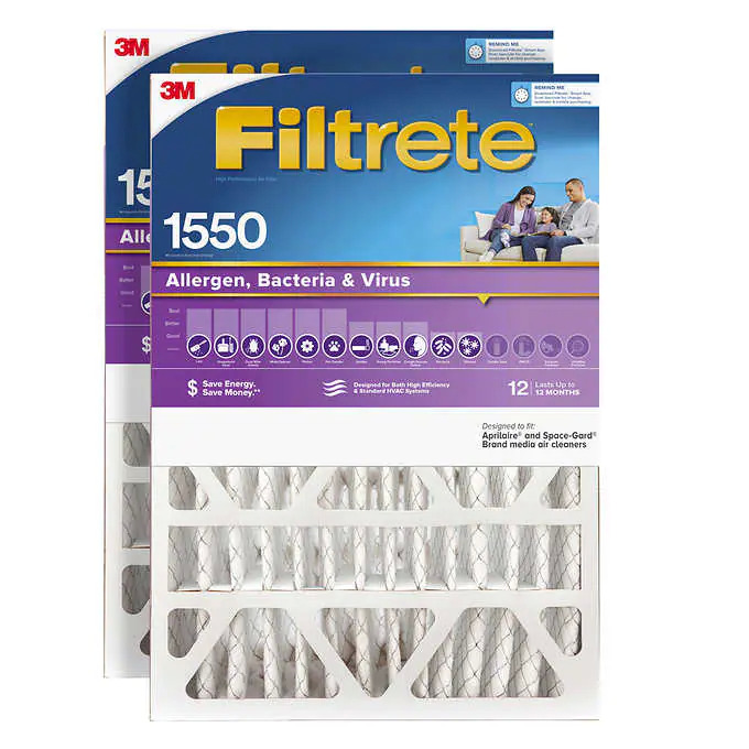 Costco Members: 2-Pack 3M Filtrete Allergen Reduction Deep Pleat MPR 1550 Filters