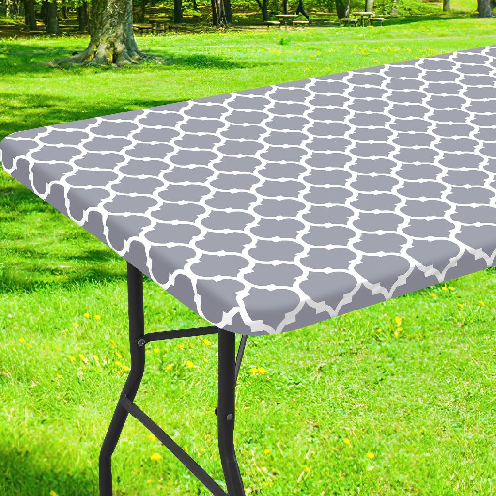 smiry Rectangle Picnic Tablecloth, Waterproof Elastic Fitted Table Covers for 6 Foot Tables, Wipeable Flannel Backed Vinyl Tablecloths for C