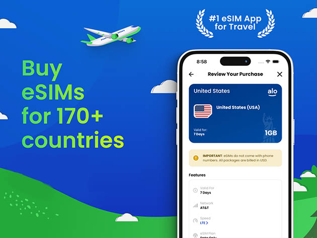 aloSIM Mobile Data Traveler eSim Plan: $50 Credit for $19