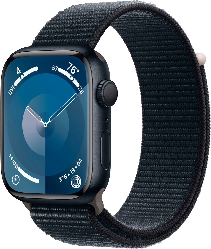 Apple Watch Series 9 (GPS) 45mm Midnight Aluminum Case with Midnight Sport Loop with Blood Oxygen Midnight MR9C3LL/A - $329 Best Buy