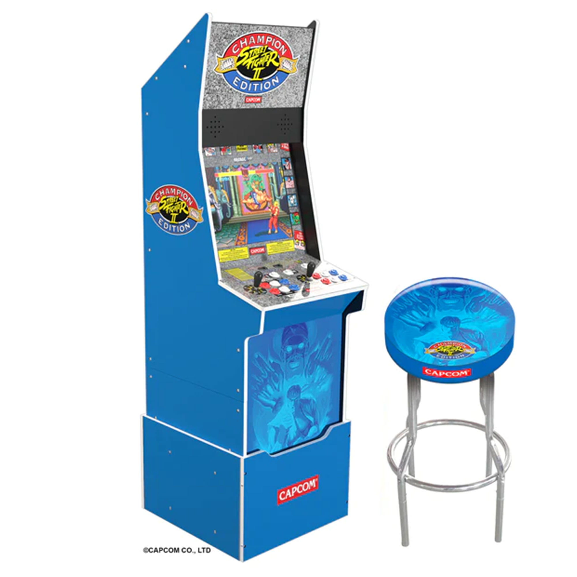 Arcade1Up Street Fighter II Champion Edition Big Blue Arcade Machine w/ Stool