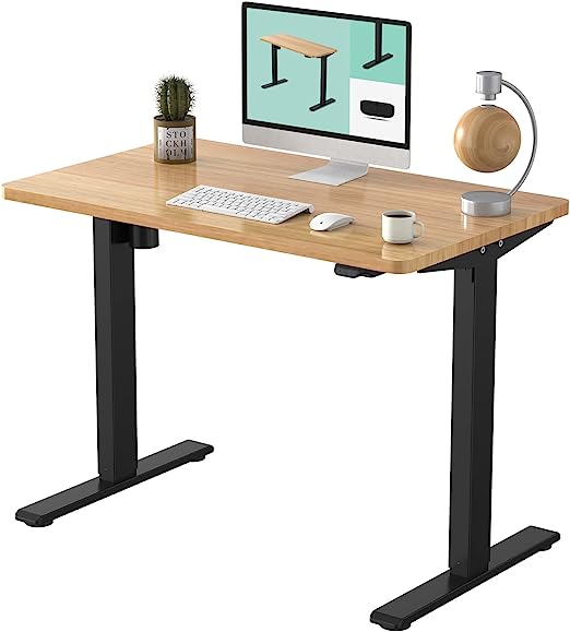 FLEXISPOT Standing Desk Height Adjustable Desk Electric Sit Stand Desk Home Office Table (55x28 Black+Maple 2 Packages)