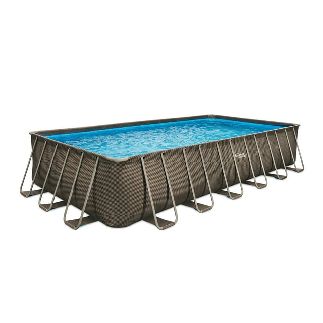 Summer Waves 24' Dark Double Rattan Print Elite Rectangular Frame Pool