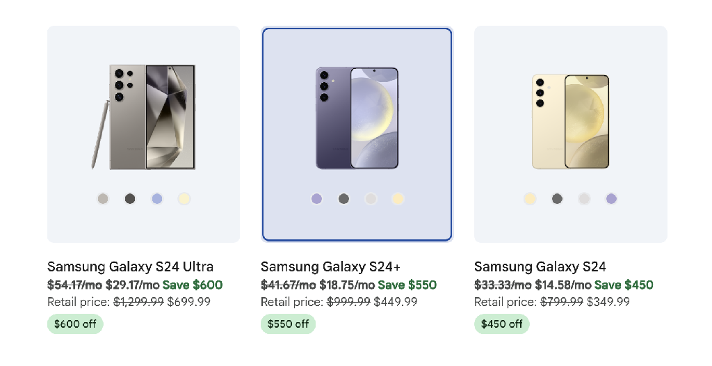 Google Fi Existing Customers | Galaxy s24 Ultra - $699 , S24+ - $449 & S24 - $349 | 120 of service require