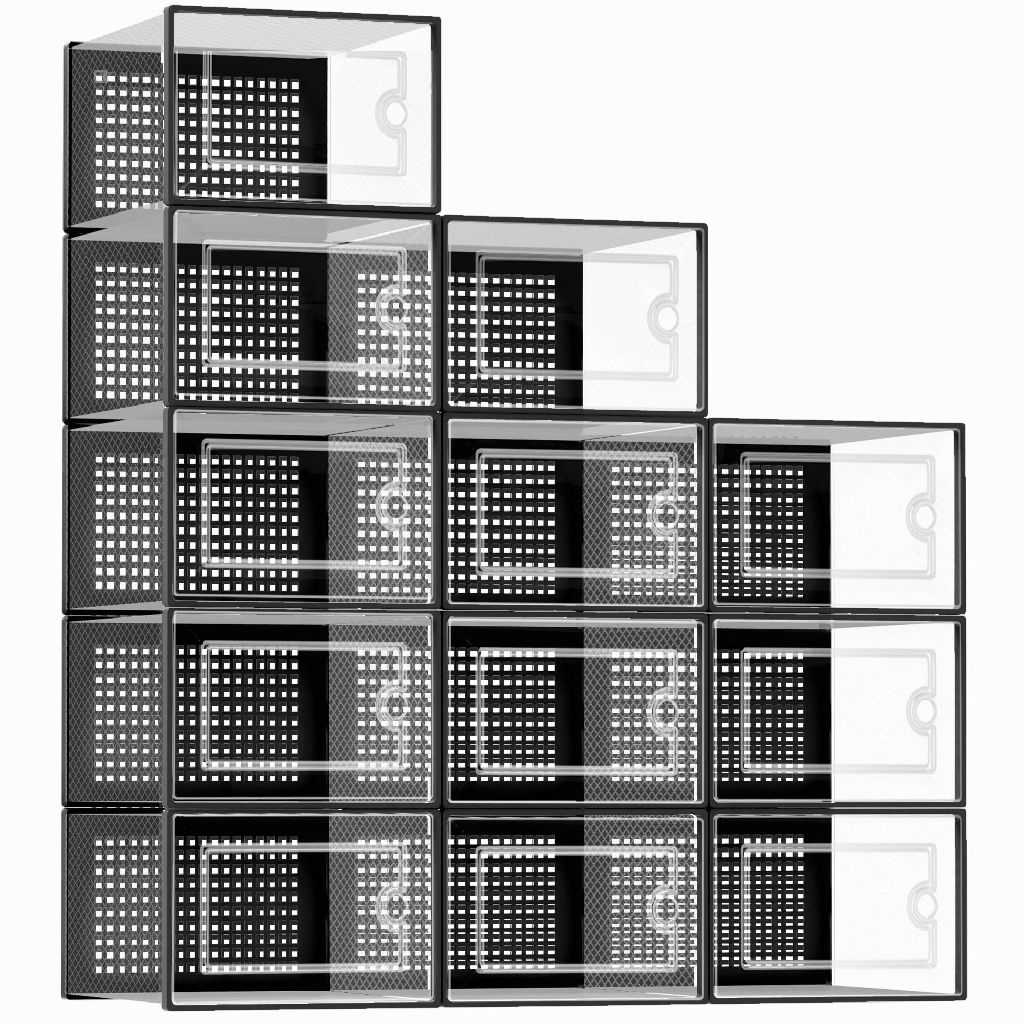 $24.99 - Kuject X-Large Shoe Storage Boxes Organizers for Closet 12 Pack, Fit Size 11,Clear Plastic Stackable Sneaker Containers for Entrywa