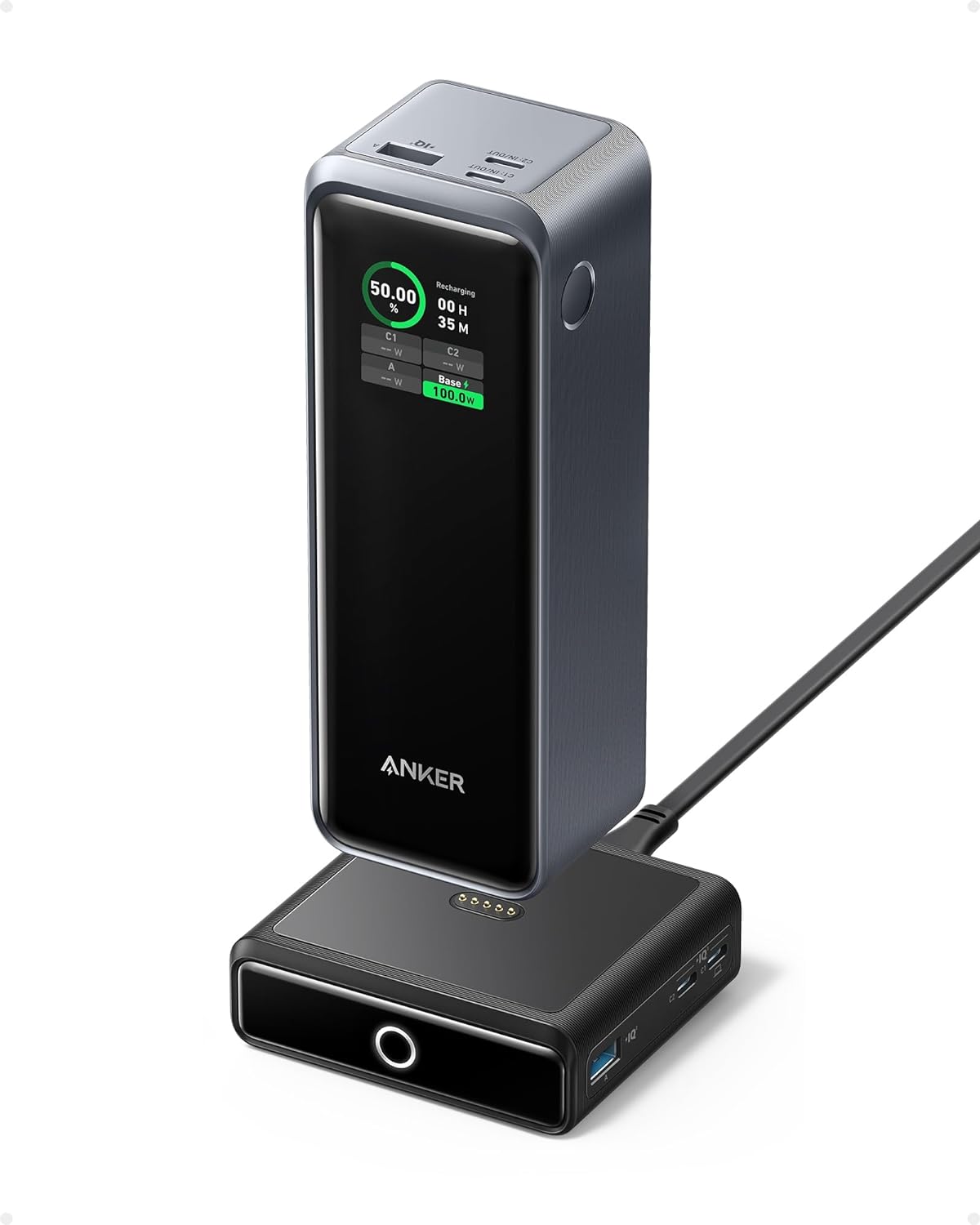 Limited-time deal: Anker Prime 27,650mAh Power Bank (250W) with 100W Charging Base, 3-Port Portable Charger, Smart App, Compatible with iPho