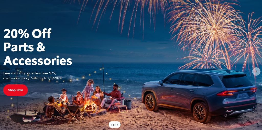 20% Off Toyota Parts & Accessories Free shipping on orders over $75. Sale ends 7/8/2024