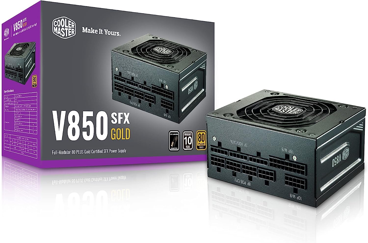 Cooler Master V850 SFX Gold Full Modular, 850W, 80+ Gold Efficiency, ATX Bracket Included, Quiet FDB Fan - 10 Year Warranty