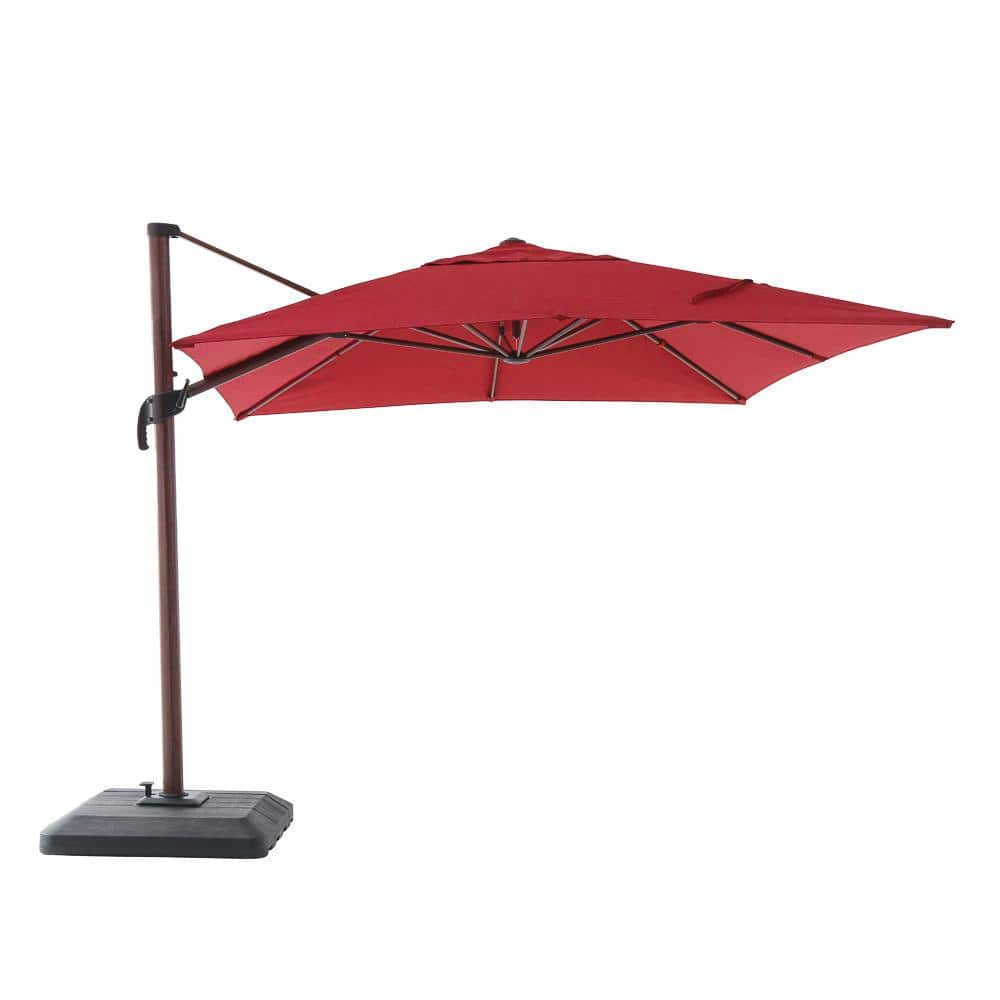 Hampton Bay 10 ft. x 12 ft. Aluminum Cantilever Rectangle Offset Outdoor Patio Umbrella in Chili with Base Included $224