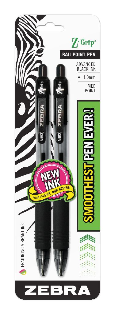 2-Count Zebra Pen Z-Grip Retractable Ballpoint Pens (Medium Point, 1.0mm, Black Ink) $0.83 + Free Shipping w/ Prime or on $35+