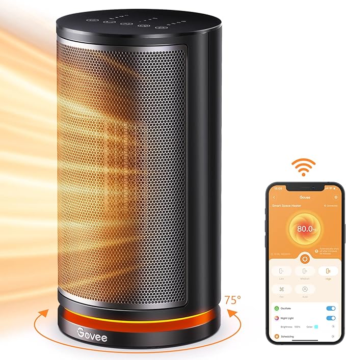 Govee Smart Space Heater for Indoor Use w/ Night Light & Fan