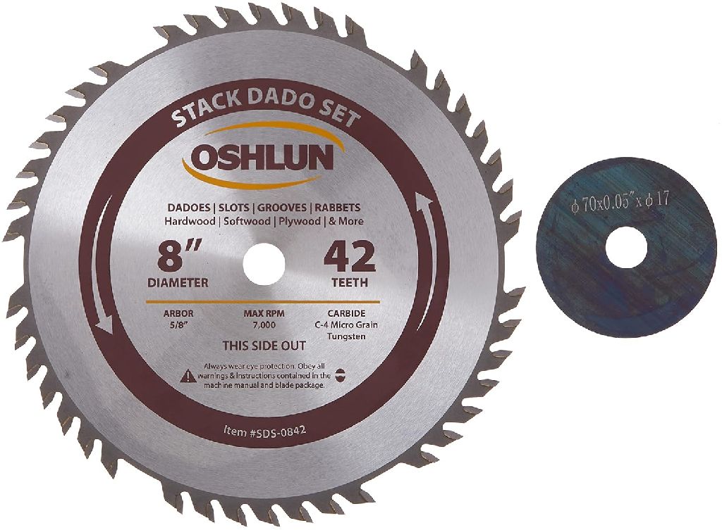 Oshlun 8" 42 Tooth Stack Dado Set with 5/8-Inch Arbor - Amazon 89.99