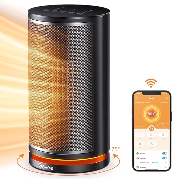 Govee 75° Oscillating Smart Space Heater w/ Voice Remote (Black)