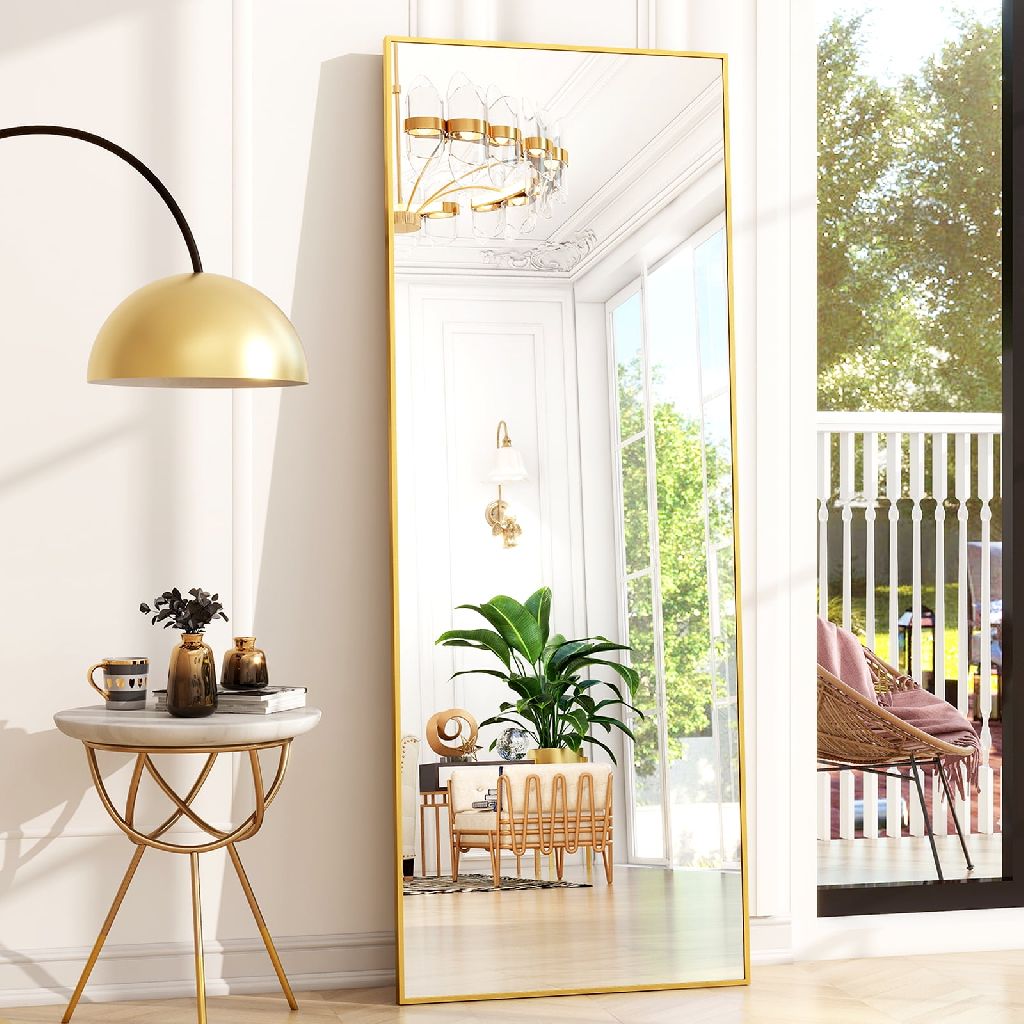 64" x 21" Beautypeak Full Length Rectangle Mirror w/ Stand (Black or Gold)