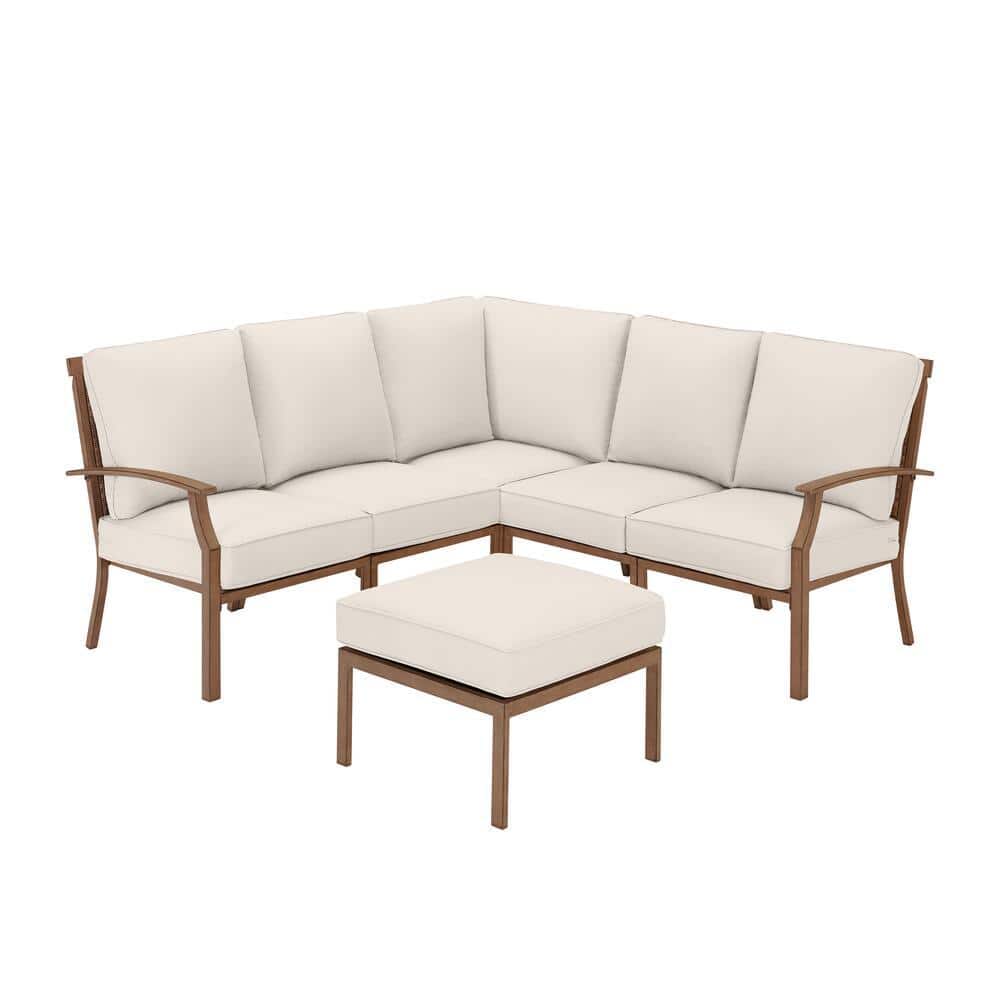 6-Piece Hampton Bay Geneva Wicker Outdoor Patio Sectional Sofa Seating Set w/ Ottoman & CushionGuard Cushions (Almond) $500 + Free Shipping