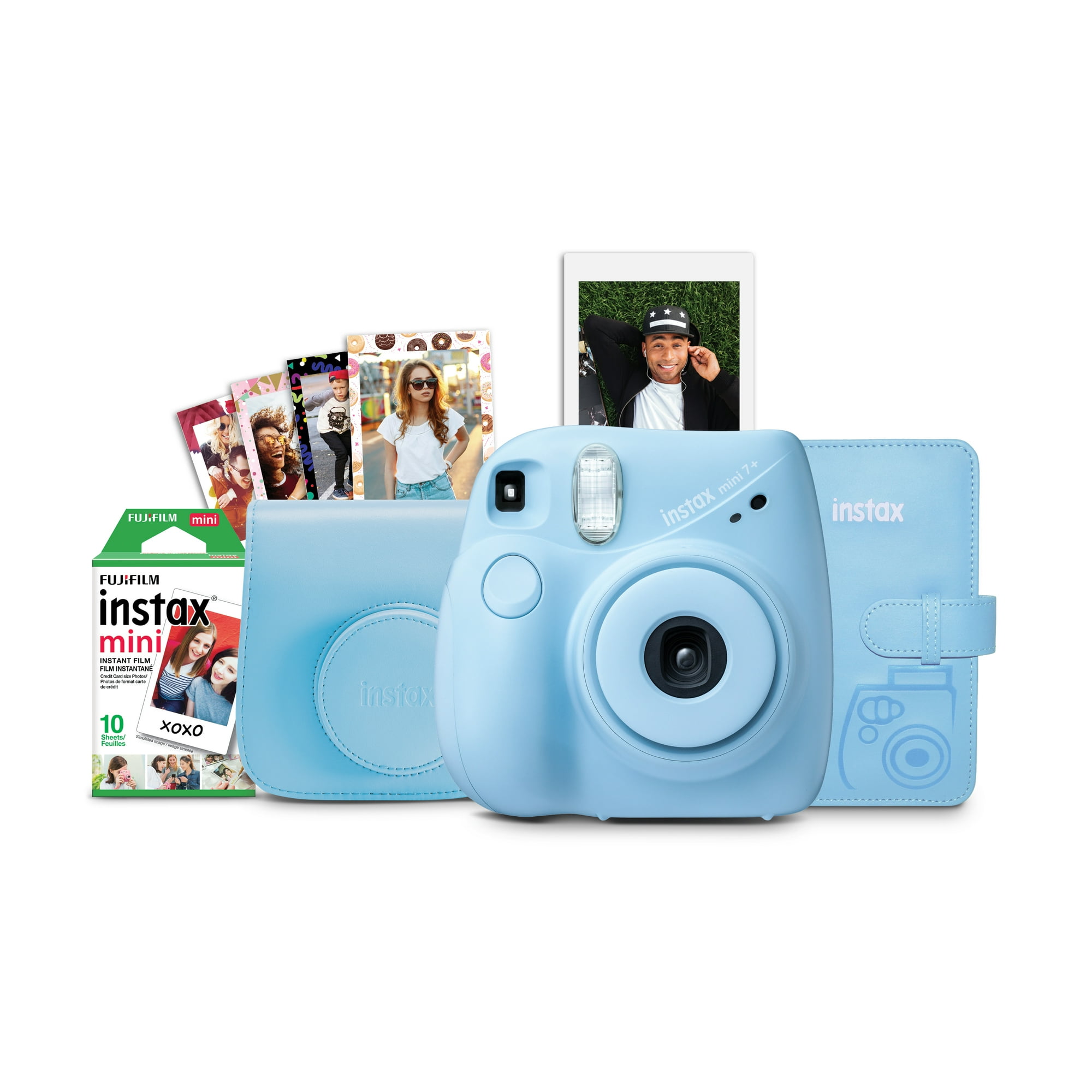 Fujifilm Instax Mini 7+ Camera Bundle w/ 10-Pack Film, Album, Case, & Stickers