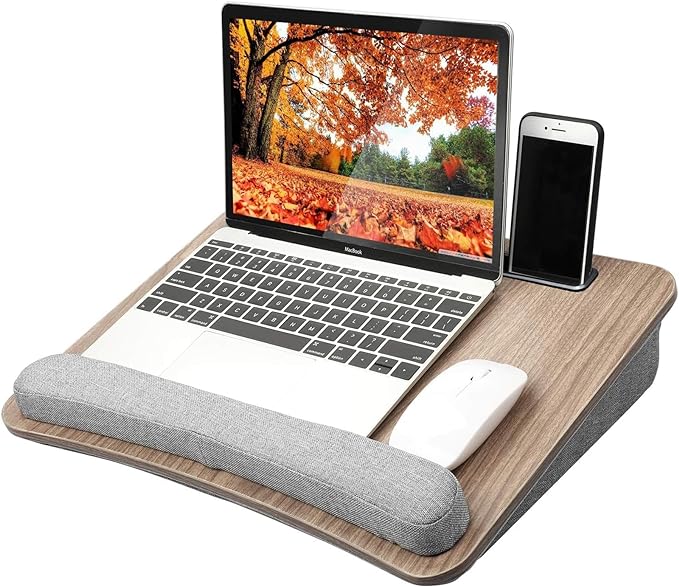 HUANUO Portable Laptop Desk w/ Pillow Cushion & Wrist Pad (Dark Brown Woodgrain)