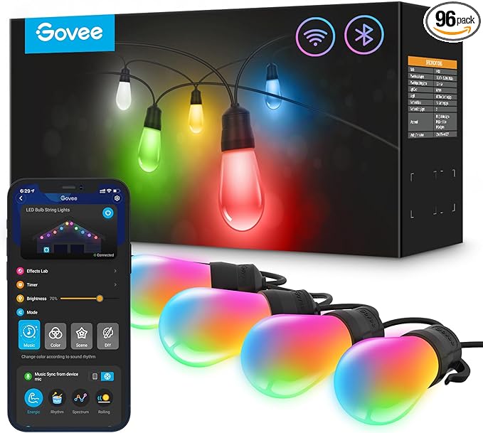 96' Govee Smart Outdoor RGBIC LED String Lights (2 Ropes of 48' each)