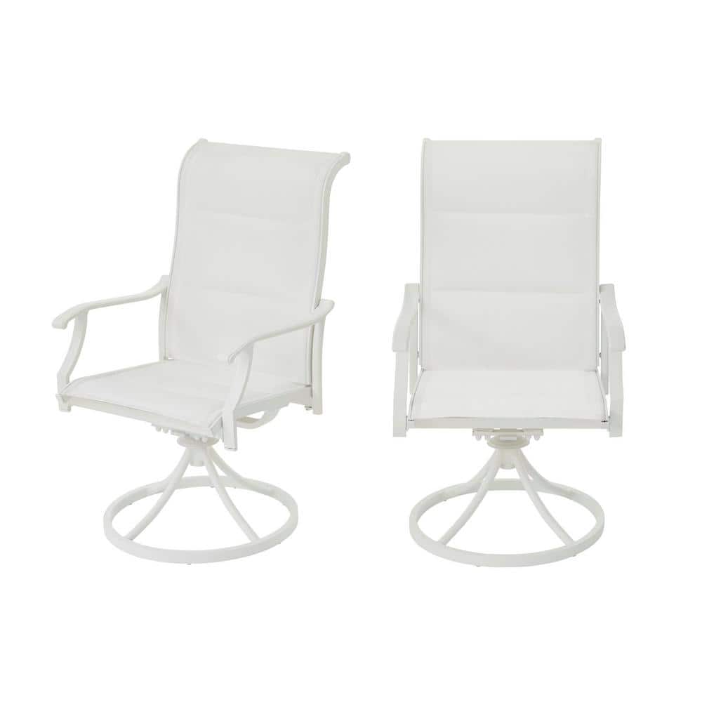 2-Pack Hampton Bay Riverbrook Shell White Swivel Aluminum Padded Sling Outdoor Patio Dining Lounge Chairs $120 + Free Shipping