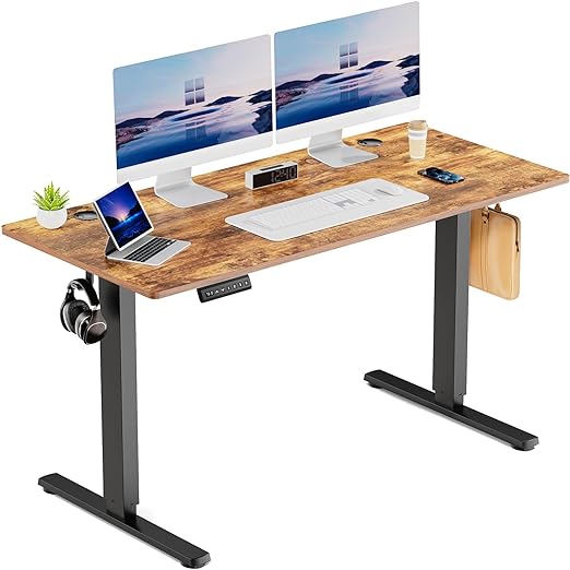 55" Dumos Height-Adjustable Electric Standing Office Desk (Rustic Brown Basic)