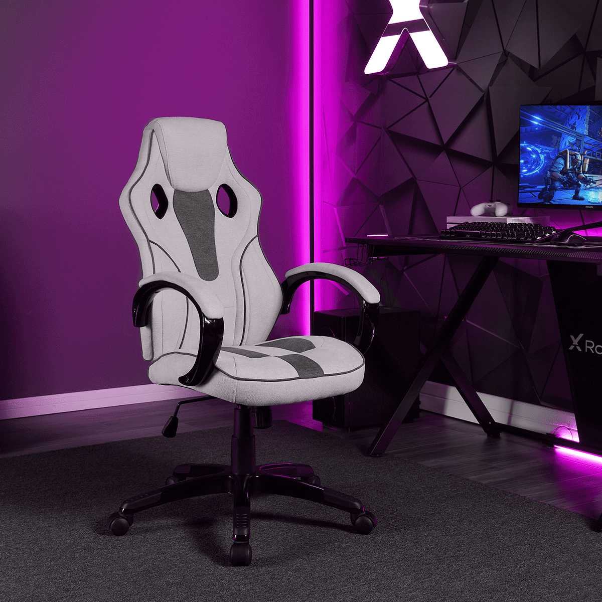 X Rocker Maverick PC Gaming Chair, Pink and Gray
