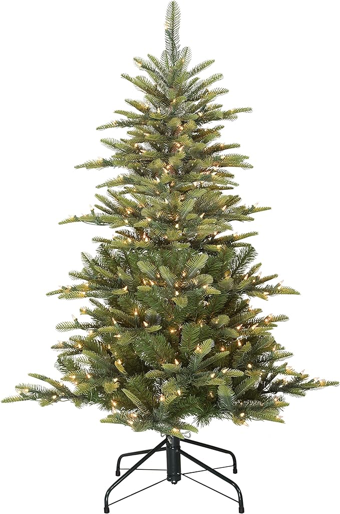 Puleo International 4.5 Foot Pre-Lit Aspen Fir Artificial Christmas Tree with 250 UL Listed Clear Lights, Green