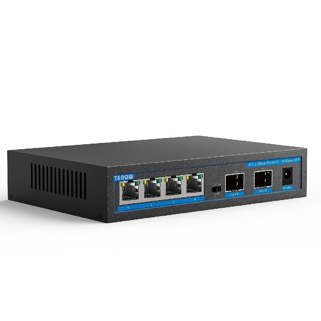 TEROW 6-Port Fanless Unmanaged Swtich, 4 x 2.5G Base-T & 2 x 10G SFP - Amazon $37 $36.69