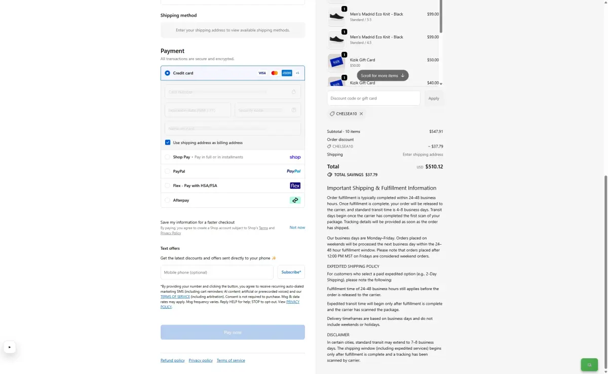 chelsea10 coupon verification screenshot