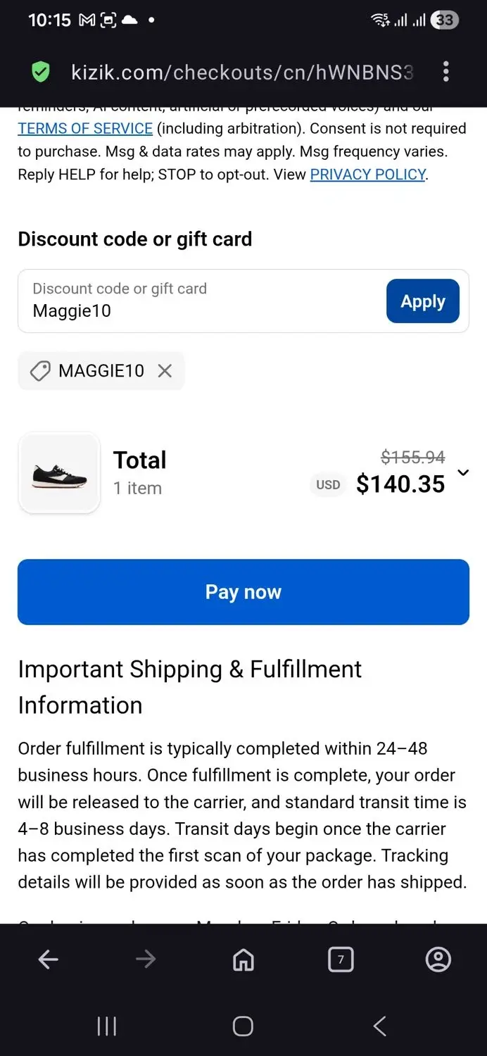 Maggie10 coupon verification screenshot