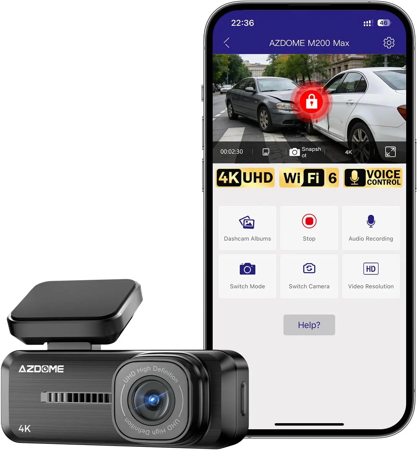 AZDOME M200 Max 4K Wi-Fi 6 Dash Cam Front
