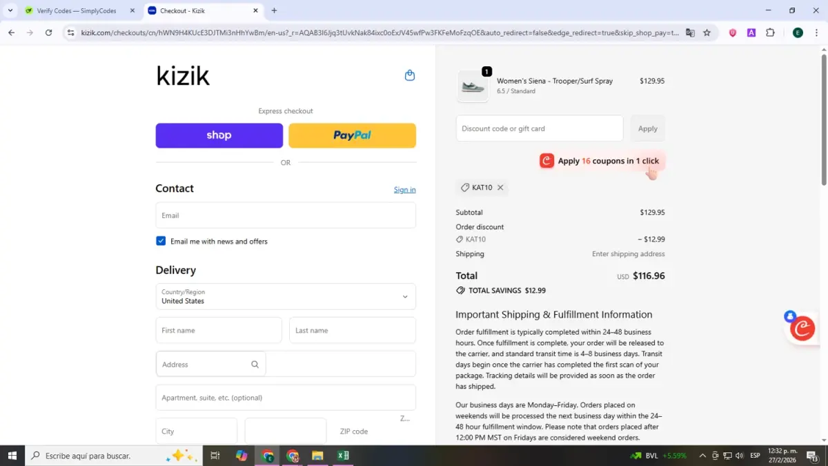 Kat10 coupon verification screenshot