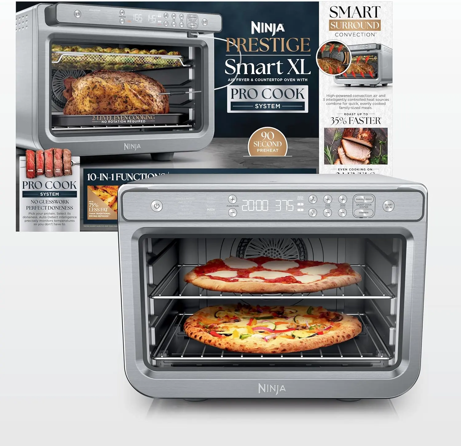 Ninja Air Fryer & Toaster Oven Combo 10-in-1 Prestige Smart XL Oven DT551 with Thermometer