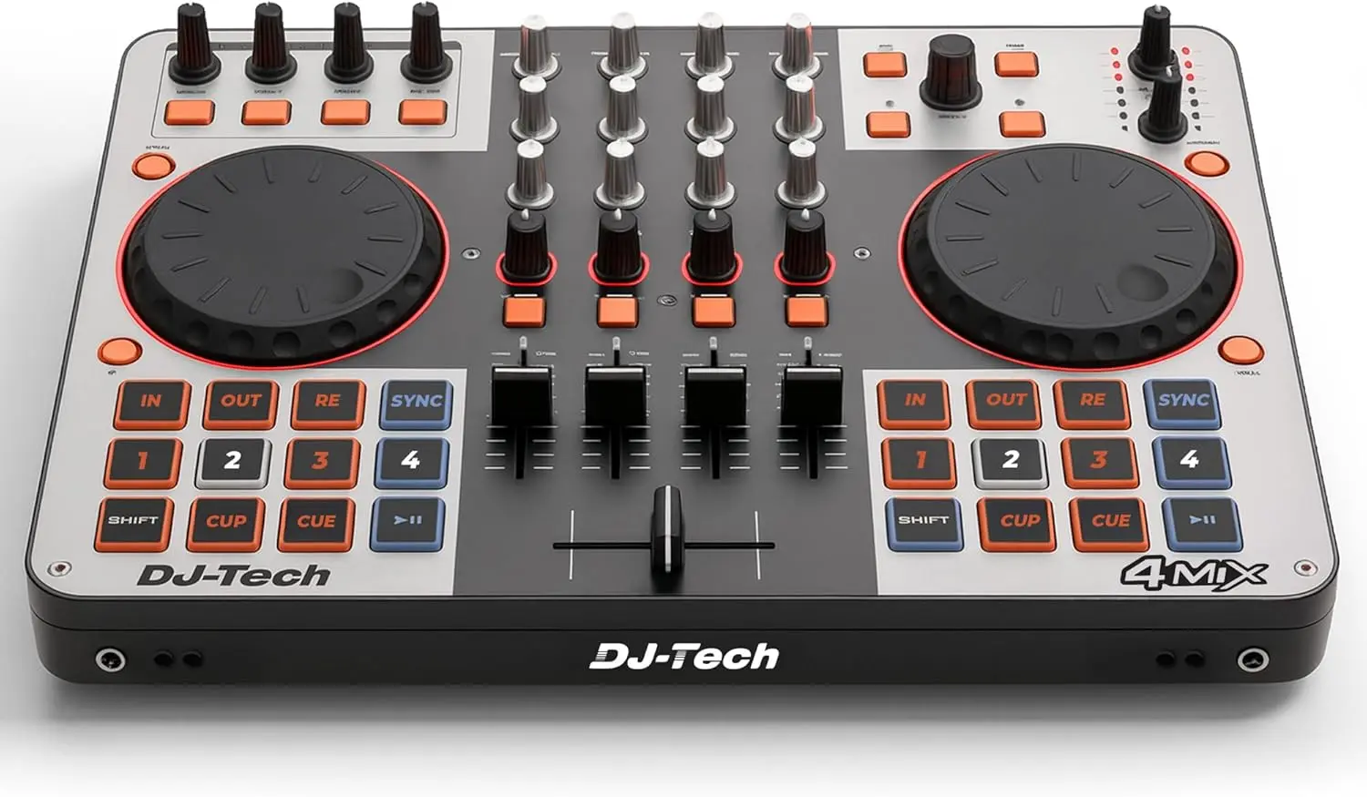 DJ Tech DJ Controller, USB MIDI 4-Deck Control with Integrated Soundcard, 4-Channel Mixer with EQ & Filters, Illuminated Performance Pads, V