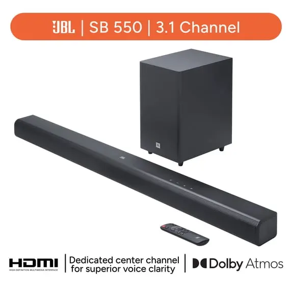 JBL Cinema SB550 3.1 Channel Soundbar with Wireless Subwoofer, Corded Electric, Bluetooth