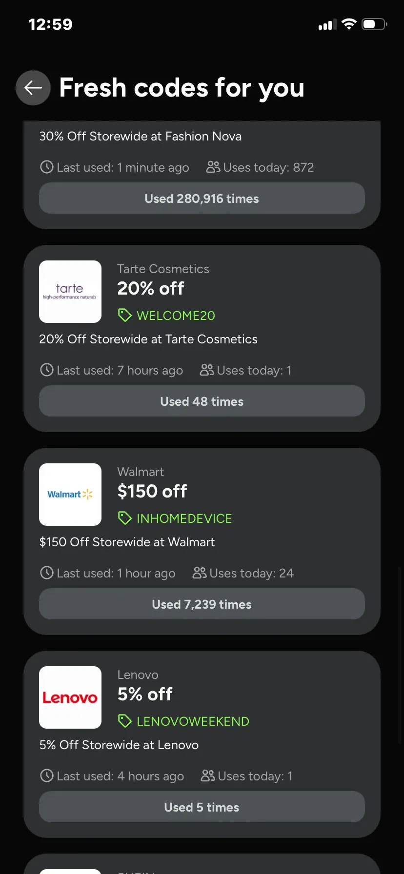 WELCOME20 coupon verification screenshot