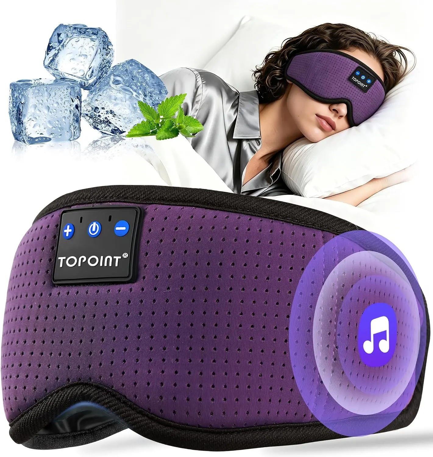 TOPOINT Bluetooth Sleep Mask w/ Headphones & Microphone