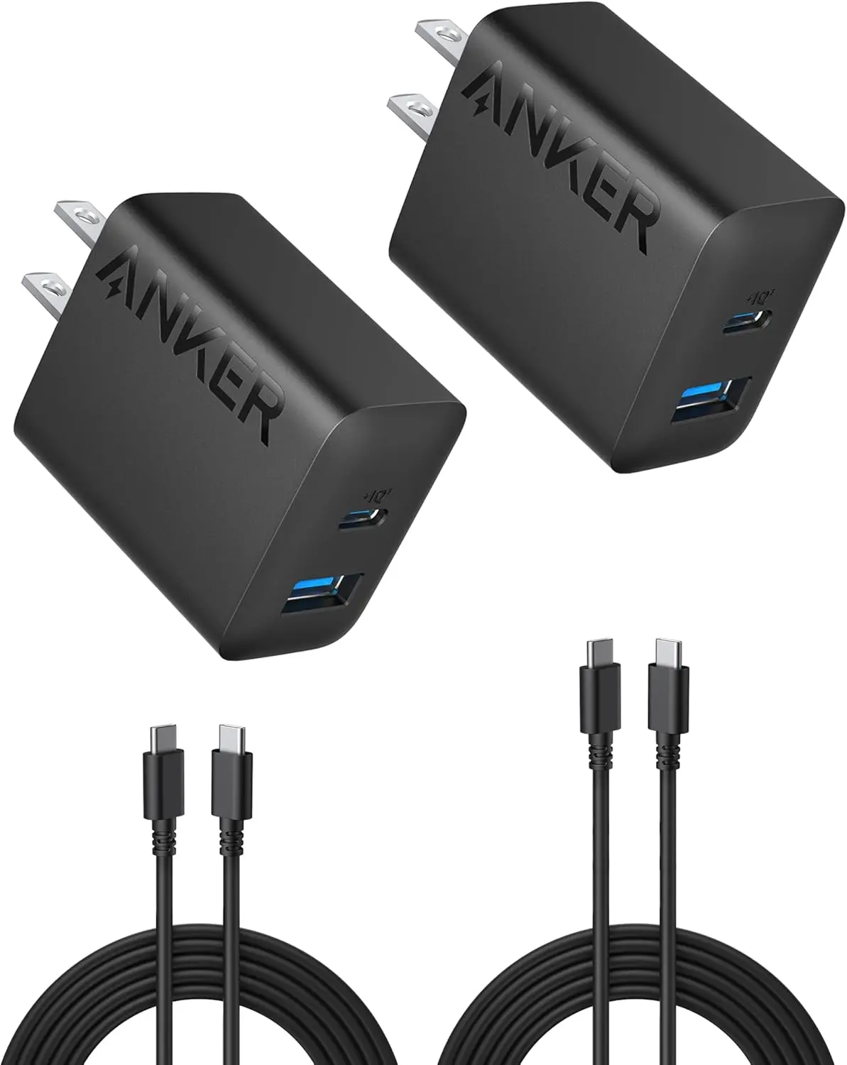 2-Pk Anker 20W 2-Port USB-C Wall Chargers w/ 5' USB-C Cables