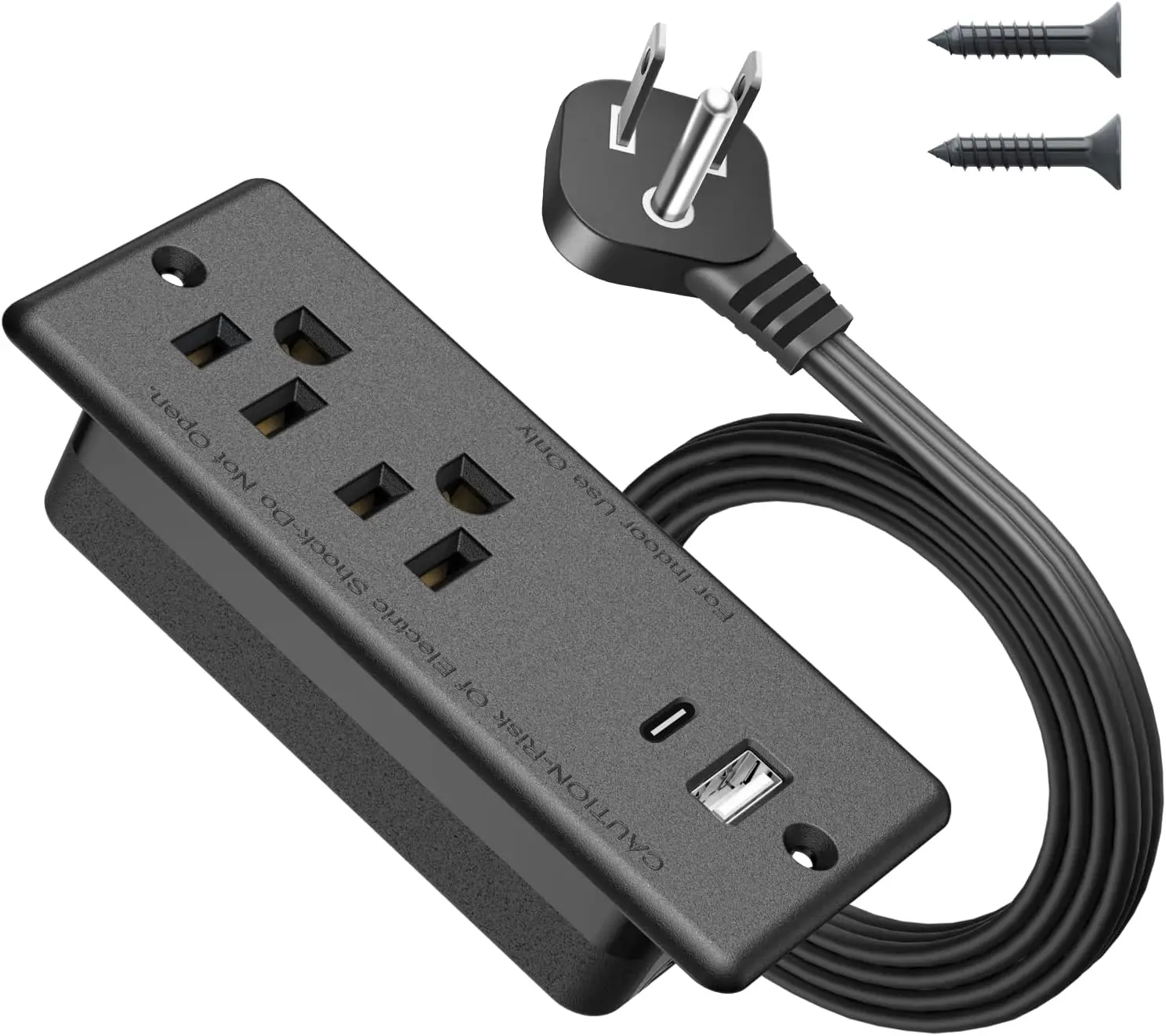 Jgstkcity Recessed Power Strip w/ 20W USB-C & 10' Flat Extension Cord (Black)
