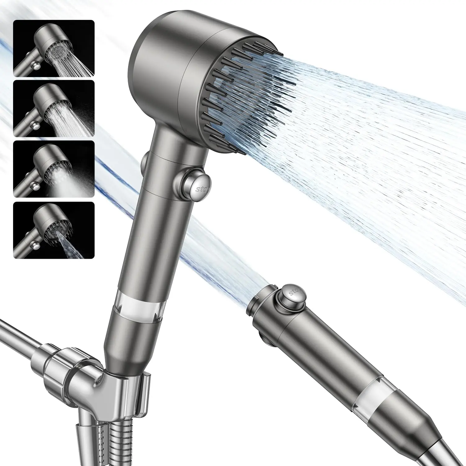 Jomst 4-Spray Mode Handheld Shower Head w/ Stainless Steel Hose