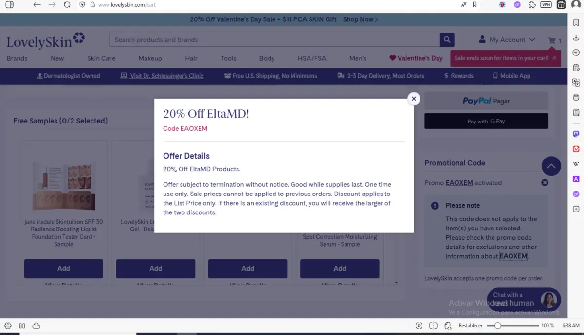 EAOXEM coupon verification screenshot