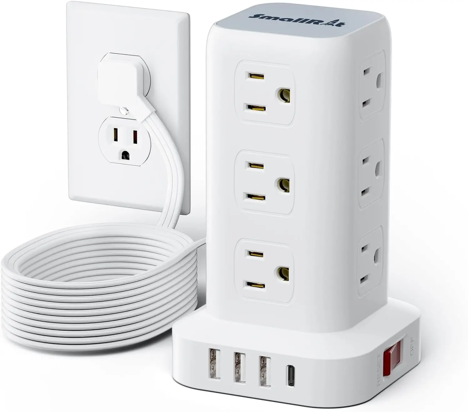SMALLRT Compact 12 AC 4 USB Surge Protector Tower w/ 16.5' Cord