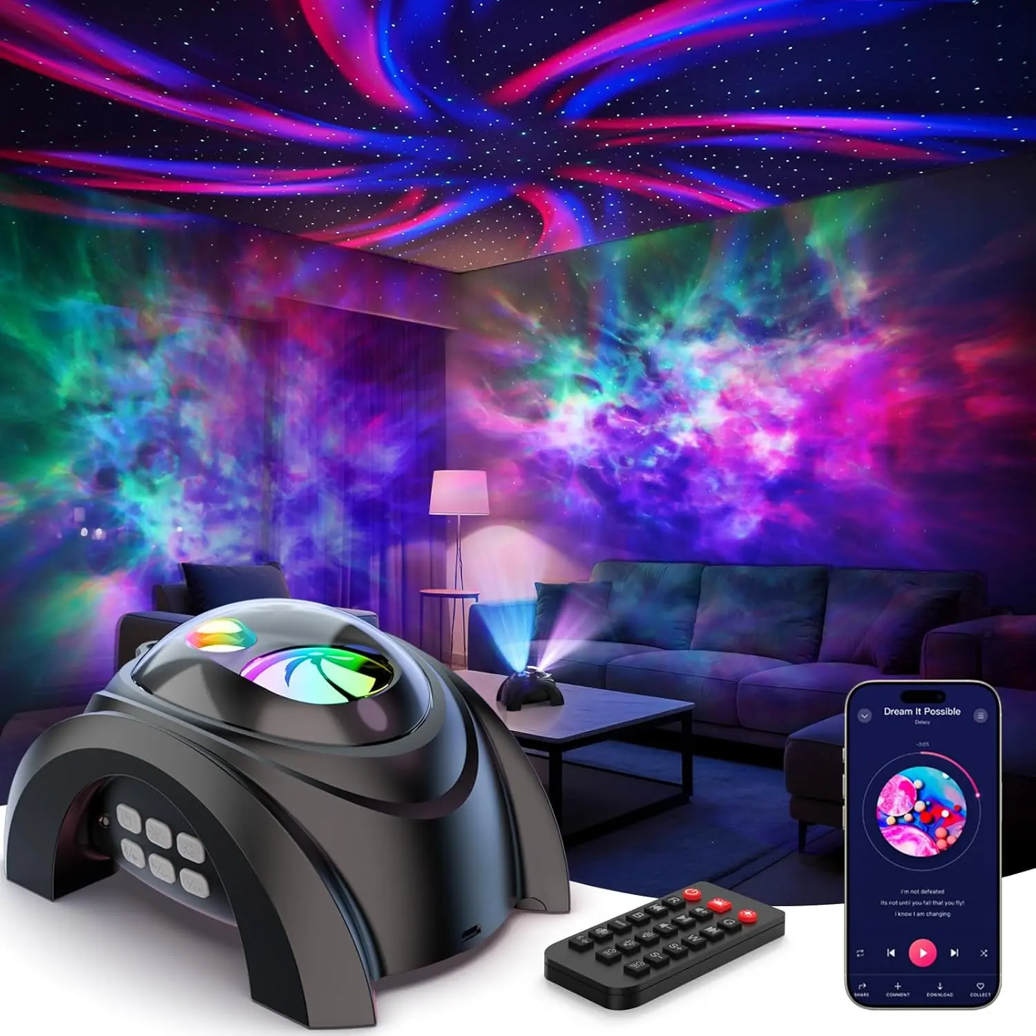 Rossetta Dual Lens Galaxy Projector w/ Bluetooth, White Noise & Remote