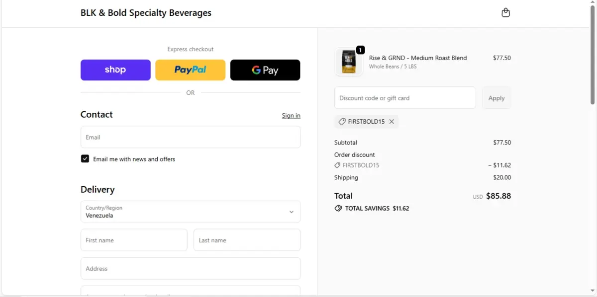 FIRSTBOLD15 coupon verification screenshot